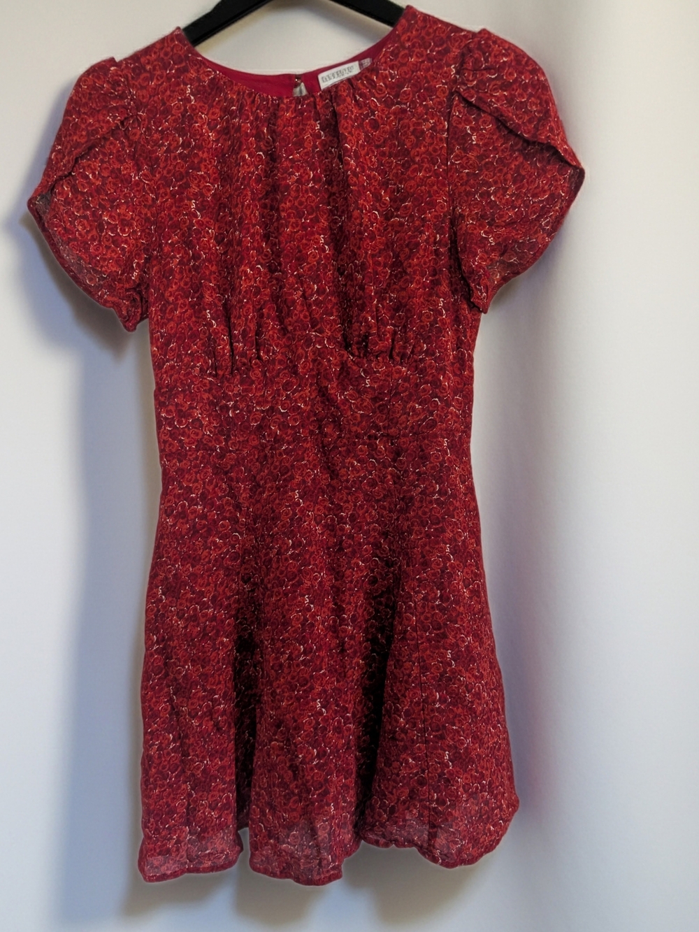 Reformation Red Floral Puff-Sleeve Mini Dress